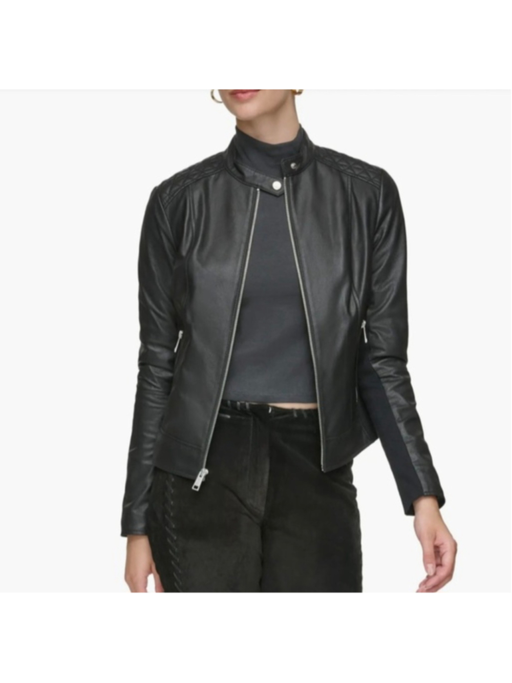 Women's Andrew Marc Leather Jacket Size L Black - Picture 2 of 8